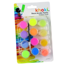 Neon Acrylic Paint Set - 12 Piece + Paint Brush